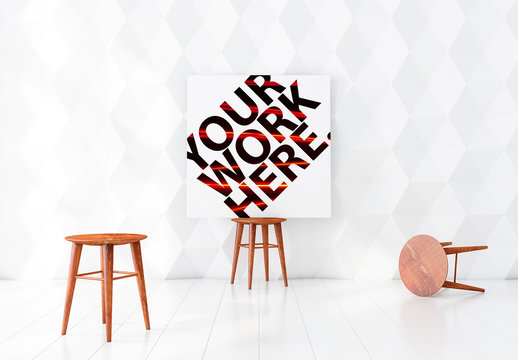 Square Canvas on Wooden Chair Mockup