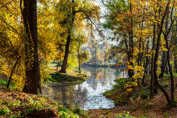Picturesque autumn on Hydropark. Kyiv, Ukraine