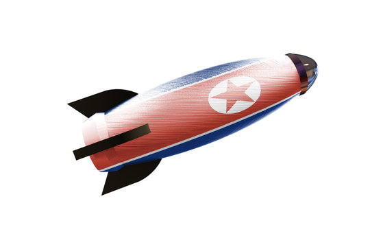 Rocket space ship with North Korean Flag 3D illustration