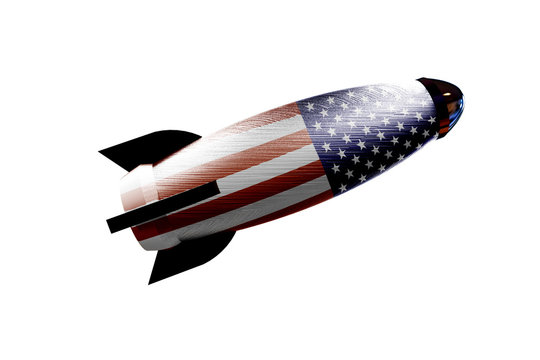 Rocket space ship with USA flag 3D illustration