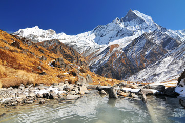 Obraz premium Annapurna Conservation Area, Trek to Annapurna Base Camp in Nepal Himalaya.