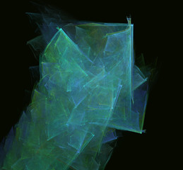 Obraz premium Green blue abstract fractal texture on black background. Fantasy fractal texture. Digital art. 3D rendering. Computer generated image.