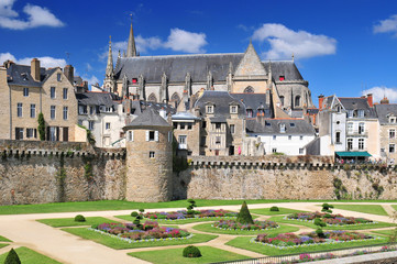 The walls of the ancient town and the gardens in Vannes. Brittany Northern France. - 229813673