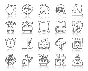 Insomnia simple black line icons vector set