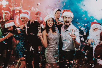 Happy Young People Dancing on New Year Party.