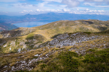 Beautiful scenic view on Lake Prespa at Galicica National Park, Macedonia in autumn.
