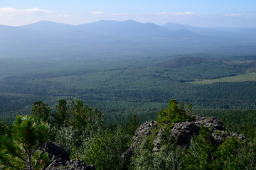Fototapeta na wymiar Beautiful mountain view on the way to the top of Konzhakovskiy Kamen mountain