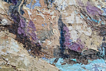 Close up of oil painting texture with brush strokes and palette knife strokes