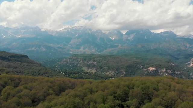 Arslanbob Is a Valley, Mountain Range, and a Large Wild Walnut (Juglans Regia) Forest in Jalal-abad Province of Western Kyrgyzstan. Here, the Trees Can Reach a Height of 30 Meters .Arial Dron Shoot.