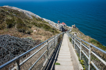 Fototapeta na wymiar Stairway leading down to the historic Point Reyes Lighthouse in Marin County, California