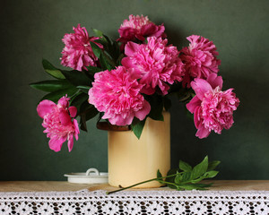 Bouquet of pink peonies. Garden flowers.