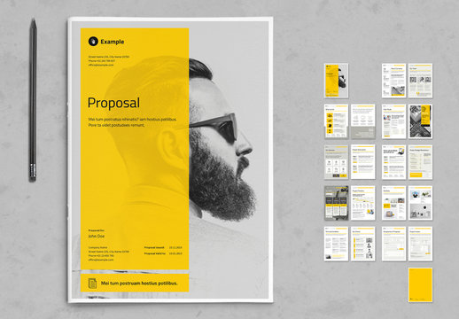 Business Proposal Layout with Yellow and Gray Accents 