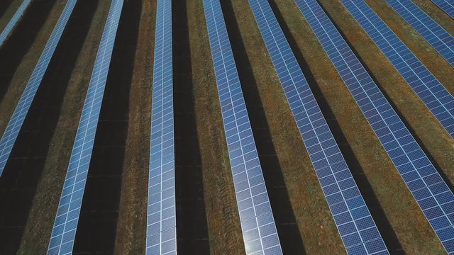 Station alternative energy from solar panels. Shot on drone