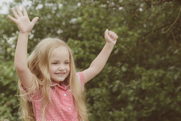 Wild hair. Small girl wear long hair. Little girl with blond hair. Happy little child with adorable smile. Small child happy smiling. Im going to be happy today