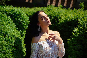 Elegant wedding salon is waiting for bride. woman is preparing for wedding. Beautiful wedding...