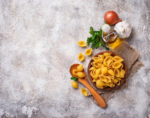 Raw uncooked italian conchiglioni  pasta