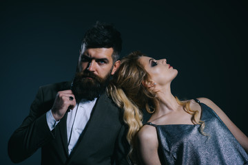 The perfect date. Happy valentines day. Couple in love. Bearded man and sexy woman on first date....