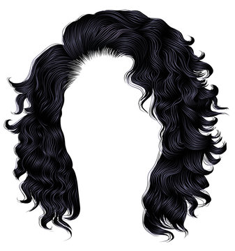long curly hairs  brunette black  dark colors  .  beauty fashion style . wig .