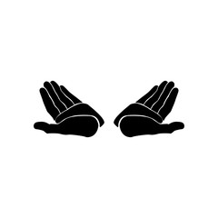 Open outstretched palms. Vector stylized black and white image.