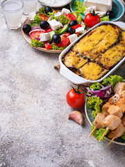Assortment of traditional greek dishes
