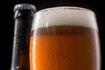 Glass of beer in macro