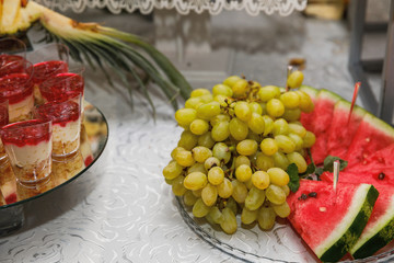 Candy bar. Table with sweets, candies, dessert.