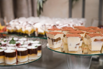 Candy bar. Table with sweets, candies, dessert.