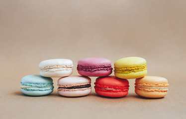 colorful macaroons on light background