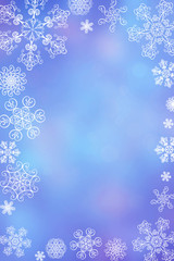 Fototapeta na wymiar Christmas abstract winter shiny snow bokeh background with unique snowflakes