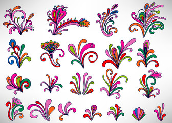 Set of hand drawn blue grunge elements, banners, brush strokes isolated on white. Vector illustration.