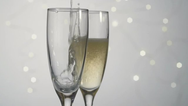 Pouring champagne new year, slow motion