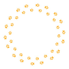 Round frame with dog tracks isolated on white background. Vector illustration.