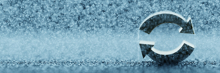 Recycle symbol under the rain. Original 3d rendering.