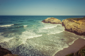 Playa de las catedrais (cathedrals beach), in galicia, Spain. Famous touristic destination beach from atlantic coast in Spain. General travel imagery