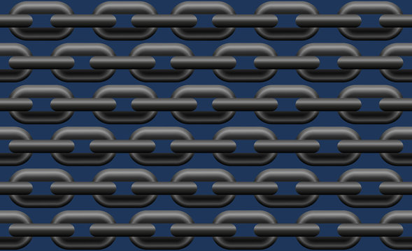 Steel chain pattern. Seamless expandable, blue background, vector illustration.