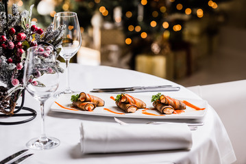 Christmas table with gourmet food