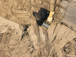 top view of industrial road roller machine isolated texture, working and make new road f