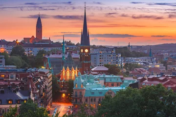 Wall murals European Places Scenic aerial view of the Old Town with Oscar Fredrik Church in the gorgeous sunset, Gothenburg, Sweden.