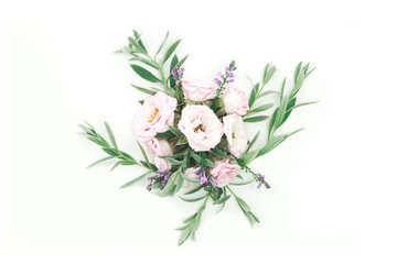 Beautiful pink roses heads on pink background