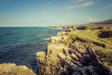 Playa de las catedrais (cathedrals beach), in galicia, Spain. Famous touristic destination beach from atlantic coast in Spain. General travel imagery