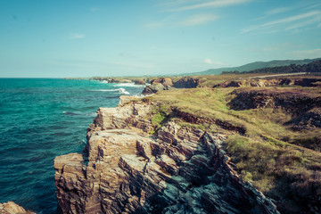 Playa de las catedrais (cathedrals beach), in galicia, Spain. Famous touristic destination beach from atlantic coast in Spain. General travel imagery