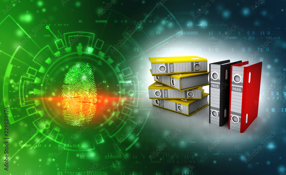 Poster 3d illustration of archive folders stack, business files and folders in digital background