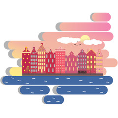 Amsterdam city illustration day clouds concept
