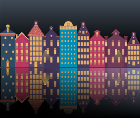 Amsterdam city illustration night