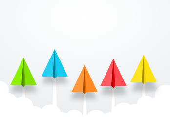 colorful paper planes or rockets , Business competition, start-up, boost or success concept.