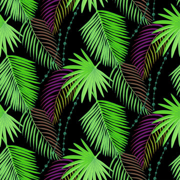 Palm leaves seamless pattern
