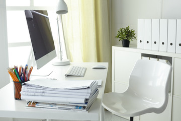 Workspace desktop, documents on the office table