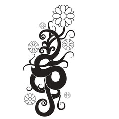 Black and white abstract flower line ornate template