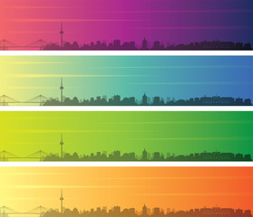 Mannheim Multiple Color Gradient Skyline Banner - obrazy, fototapety, plakaty