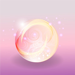 Shining abstrack magic pink  violet bubble with motion lights, cute fairy sphere stars.